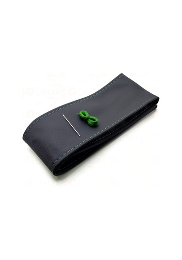 Universal 10 Adet Deri Dikmeli Direksiyon Kılıfı Soft Siyah Deri-Yeşil İpli (38×10CM)