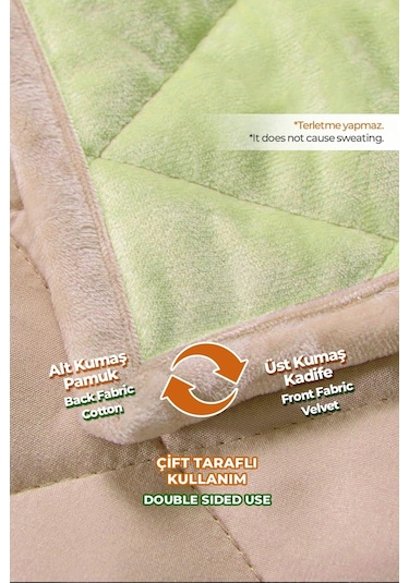Kapitone Kadife Yatak Örtüsü Seti Çift Kişilik Supersoft 3 Parça Yumuşak Elyaf Dolgulu Yeşil Yeşil