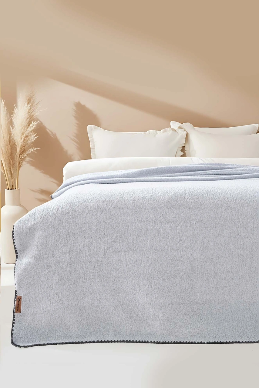 Açık Gri Valencia Sherpa Çift Kişilik Peluş Battaniye Gri