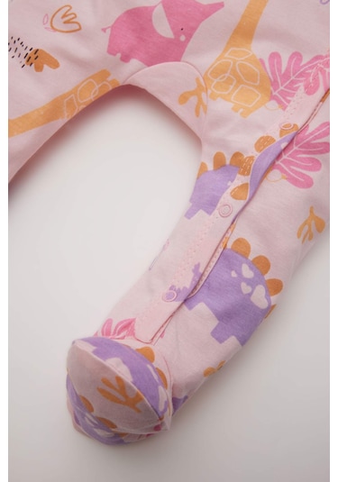 DeFacto Kız Bebek Yenidoğan Dinazor Desenli Ayaklı Uzun Kollu Penye Tulum E6045A5NSPN99 Pembe