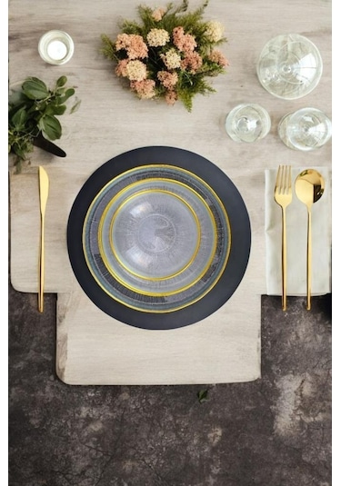 Digithome Rexy 24 Parça 6 Kişilik Cam Yemek Takımı Altın Rim Akc1005 C320.045