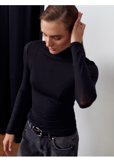 Dilvin 32277 Balıkçı Yaka Kaşmir Bluz-siyah Siyah