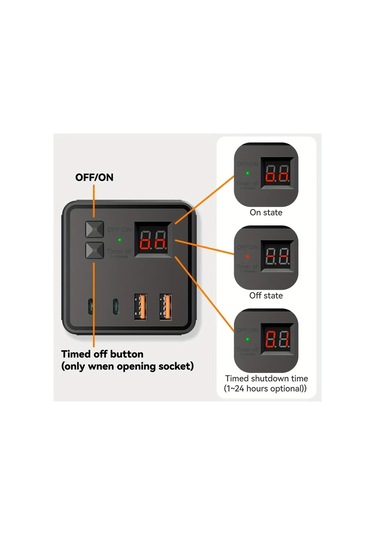 Motion003 1 Adet 7li Coklu Priz Kupu Guc Seridi 3 Ac 2 Usb 2 Tipc 10a Beyaz Siyah
