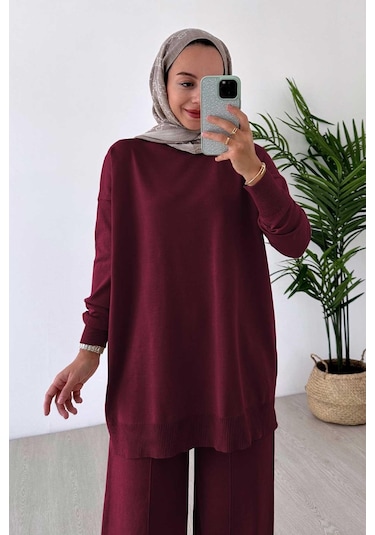Kahijab Işıltılı Merserize Takım - Bordo Bordo