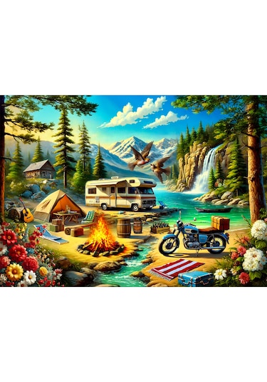 1000 Parça Campfire Chronicles Puzzle - Kamp Ateşi Orman Doğa Manzaralı Yapboz 68x48 Cm
