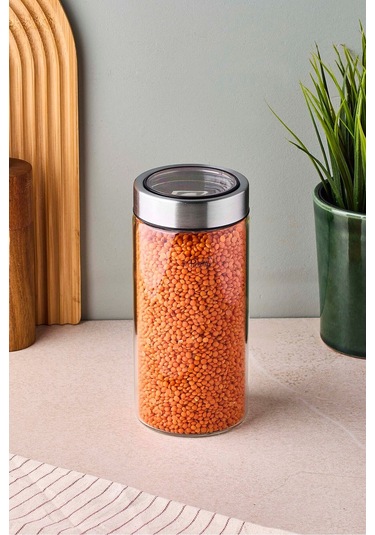 Cassetto 800 Ml Paslanmaz Çelik Kapaklı Borosilikat Cam Kavanoz 8.5x18 Cm Cam Cam