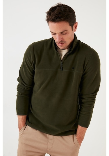 Buratti Slim Fit Anti-Pilling Tüylenme Yapmayan Bato Yaka Kışlık Şardonlu Erkek Polar 5906001 Haki