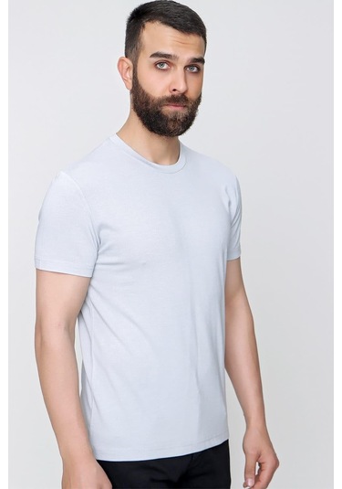 Slim Fit Bisiklet Yaka Düz Pamuklu Gri Tişört Ts 823 Gri