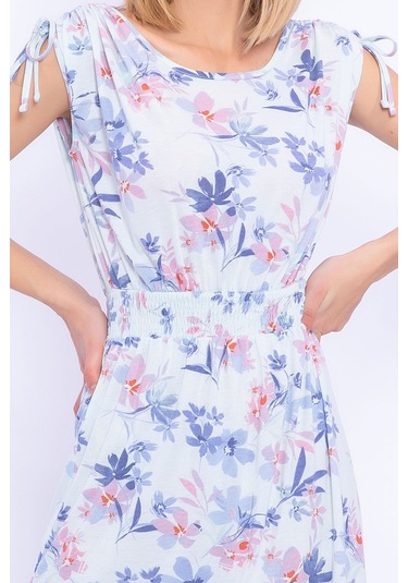 Çiçek Desenli Kadın Gecelik-nil Mavisi Nil Mavisi