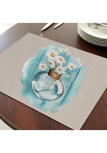 Papatyalar Tasarımlı Amerikan Servis, Tabak Altlığı & Şık Masa Dekoru, Ev Hediyesi, 2 Adet Krem