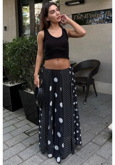 Madmext Siyah Çoklu Puantiye Desen Maxi Etek Mg2839