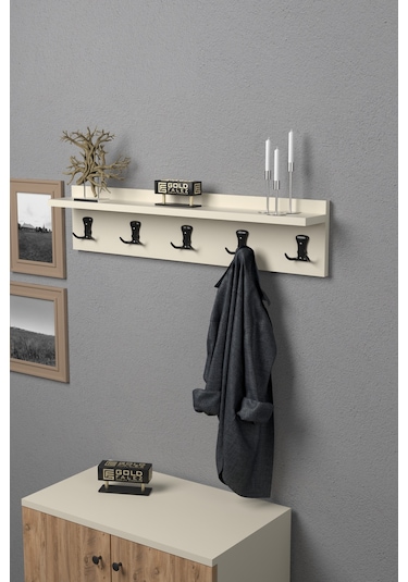 Askılık Duvar Elbise Askılığı Portmanto 80 Cm Krem Düz Ekru