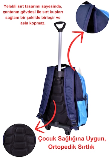 Alfa Mec Çekçekli Köpek Balığı Baskılı, Ortopedik Sırt Özellikli, İlkokul