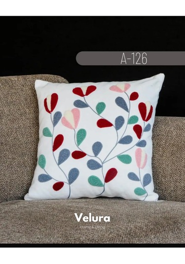 Dekoratif Kırlent & Pinterest Kırlent & Keten Kumaş - Nakış İşleme & A126 Kırmızı - Turuncu