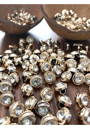11,5 Mm Gold Taşlı Düğme 15 Adet