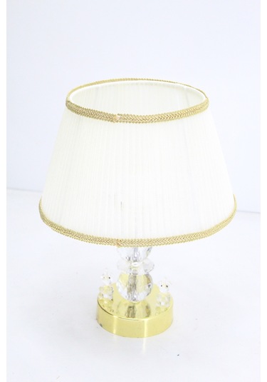 Kristal Taşlı Masa Abajuru Gece Lambası Yatak Başı Lambası Bej