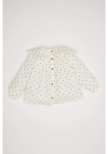 DeFacto Kız Bebek Büyük Yaka Puantiye Twill Uzun Kollu Gömlek D3046A524WNER99 Ekru