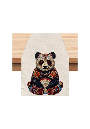 Renkli Panda Runner, Runer, Masa Örtüsü, Sofranıza Zarafet Katın Runner, Masa Örtüsü Krem