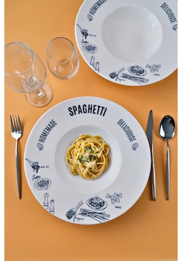 Porser Porselen Alfedo Miro Makarna Tabağı Seti 29cm 460cc 2 Li Beyaz - Siyah