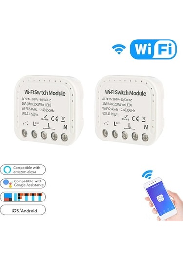 Akıllı Wifi Anahtarı - 2'li Paket, Ses Kontrolü, Uzaktan Aç/kapa, Alexa & Google Home Uyumlu