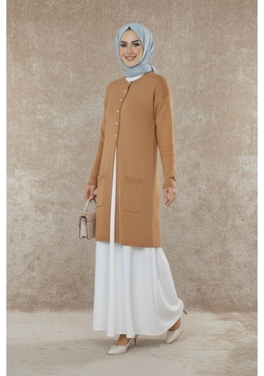 Yeni Sezon Dizboy Kadın Ceket -sakal İplik, Yaka Düğmeli, İki Cepli, Günlük, Şık Kombinler İçin Bej