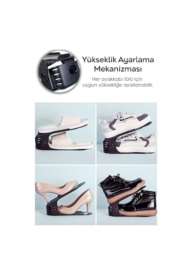 20'li Tekli Ayarlanabilir Ayakkabı Rampası - Dolap İçi Ayakkabı Düzenleyici Organizer Siyah