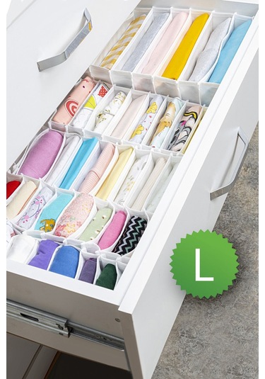 8 Bölmeli Çizgili Akordiyon Çok Amaçlı Çekmece Dolap İçi Organizer Düzenleyici 24x37x18 Cm L Gri