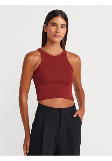 Dilvin 21104 Fitilli Crop Top-açık Bordo Açık Bordo