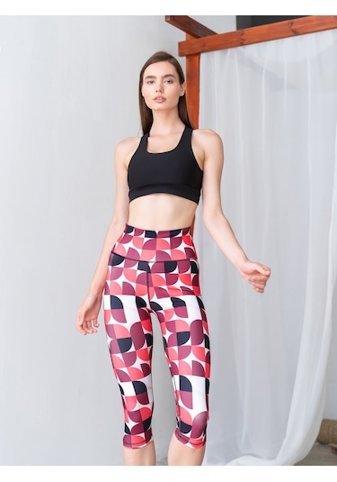 Toparlayıcı Spor Kapri Tayt Pembe - Beyaz