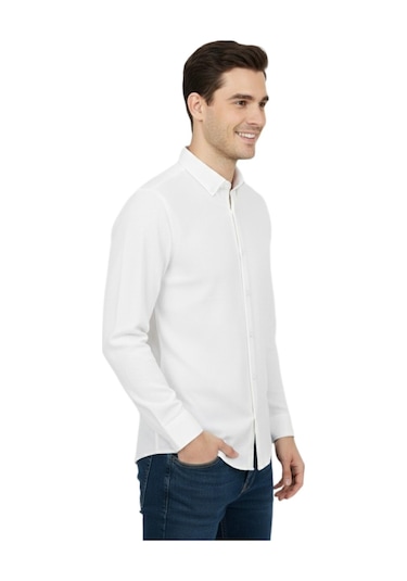 Rasstmen Erkek Spor Slim Fit Uzun Kol Petek Dokulu Gömlek Bgl-st04823 Beyaz