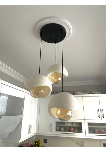 3'lü Modern Sarkıt Avize Beton Doku, Şık Tasarım Oturma Odası- Salon Rustik Ampul Hediyeli Siyah