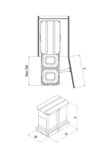 Starax S-2392 Teleskopik Raylı Plastik Gövde Çöp Kovası 12+12 Lt