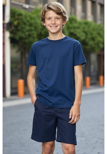 Lacivert Çocuk T-shirt Kız Erkek Unisex %100 Pamuk Lacivert