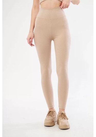 Supplierby Yüksek Bel Fitilli Tayt - Bej Bej