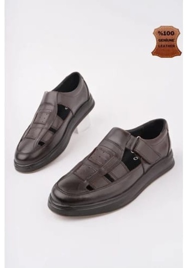 Scoperta Hakiki Deri Günlük Erkek Sandalet Ayakkabı Kahverengi