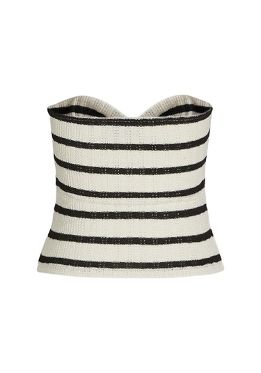 Jack & Jones Kadın Çizgili Straplez Bluz - Linnea - 12277369 Black