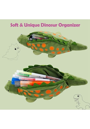 Sevimli Dinozor Desenli Çocuk Kalem Kutusu, Okul Ve Ofis İçin Pratik 3d Kalemlik, Erkek Öğrencilere Özel Şık Kalem Çantası Yeşil