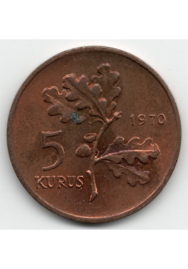 5 Kuruş 1970 Çil Eski Madeni Para