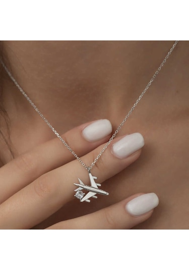 Casera's Gümüş Rodyum Tek Taşlı Uçak Kadın Kolye Csr2181234 Gümüş