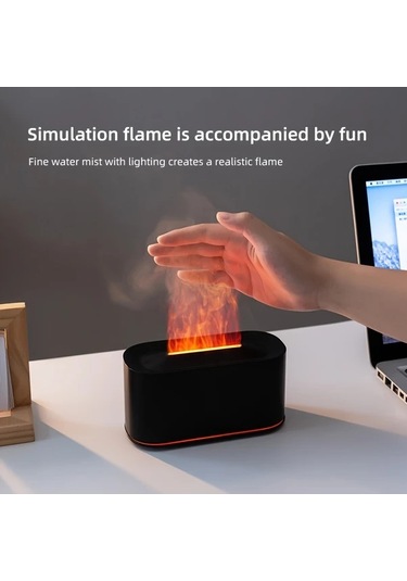 Techbloom Siyah Usb Güçlü Alev Aromatik Difüzör Nemlendirici Yedi Renkli Led Gece Lambası Otomatik Su Seviyesi Kapatma