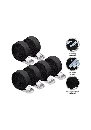 Pazly 6 Adet Çelik Kancalı Sıkma Kayışı - 2.5m X 2.5cm - 150kg Yük Kapasiteli