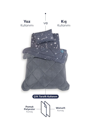 Formeya Astronot Çift Taraflı Welsoft Yorgan Yastık Kılıfı Seti Çarşafsız