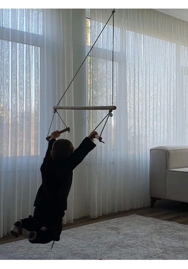 Trapez Ahşap Duyusal Salıncak 8mm İp 100kg Taşır Set Çocuk Aktivite Jimnastik Gelişim Salıncağı