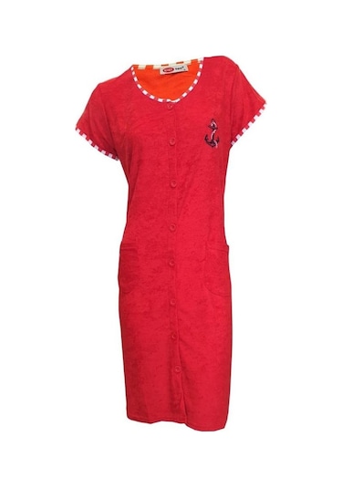 Ciciten 23004 Düğmeli Kısa Kol Havlu Elbise Plaj Elbisesi 001