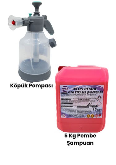 Pembe Renkli Köpük 5 Kg Ve 3 Lt Geniş Hazneli Köpük Pompası Seti İle Araç Köpükleme, Sünger