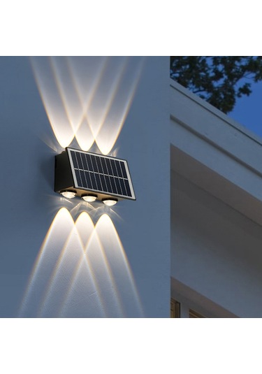Mufunye Güneş Enerjili Dış Mekan Duvar Lambası - Ip65 Su Geçirmez Bahçe Villa Dekoratif Aydınlatma 6 Kafa Sıcak Işık Diğer
