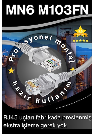 Mn6 M103fn 10 Metre Internet Kablosu/gigabit Destekli-utp-cat6/iç Mekan Uyumlu-ethernet Kablosu 10 Metre 10 Metre