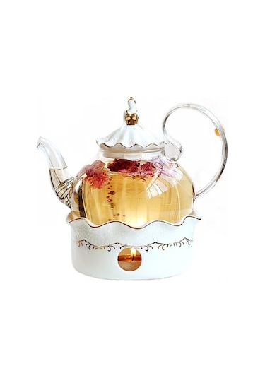 Aircraft Carrier Jzcat Süzgeç İle Seramik Çaydanlık Vintage Porselen Ingiliz Çay Potu Ve Kupası Set Mum Isıtma Cam Demlik 53102715