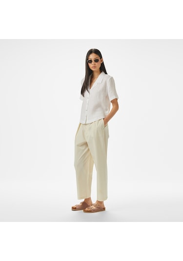 Nautica Kadın Beyaz Regular Fit Keten Gömlek Düz 55w052t Beyaz
