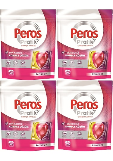 Peros Pratik Matik Çamaşır Deterjanı Kapsülü - Tableti 104 Adet Renkliler 4pk 26 Set
